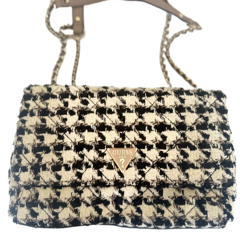 GUESS Houndstooth Crossbody Bag in Black and White